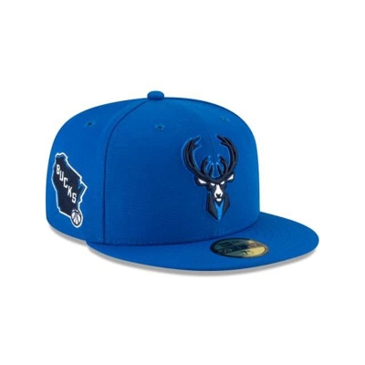 Blue Milwaukee Bucks Hat - New Era NBA City Edition Alt 59FIFTY Fitted Caps USA0386479